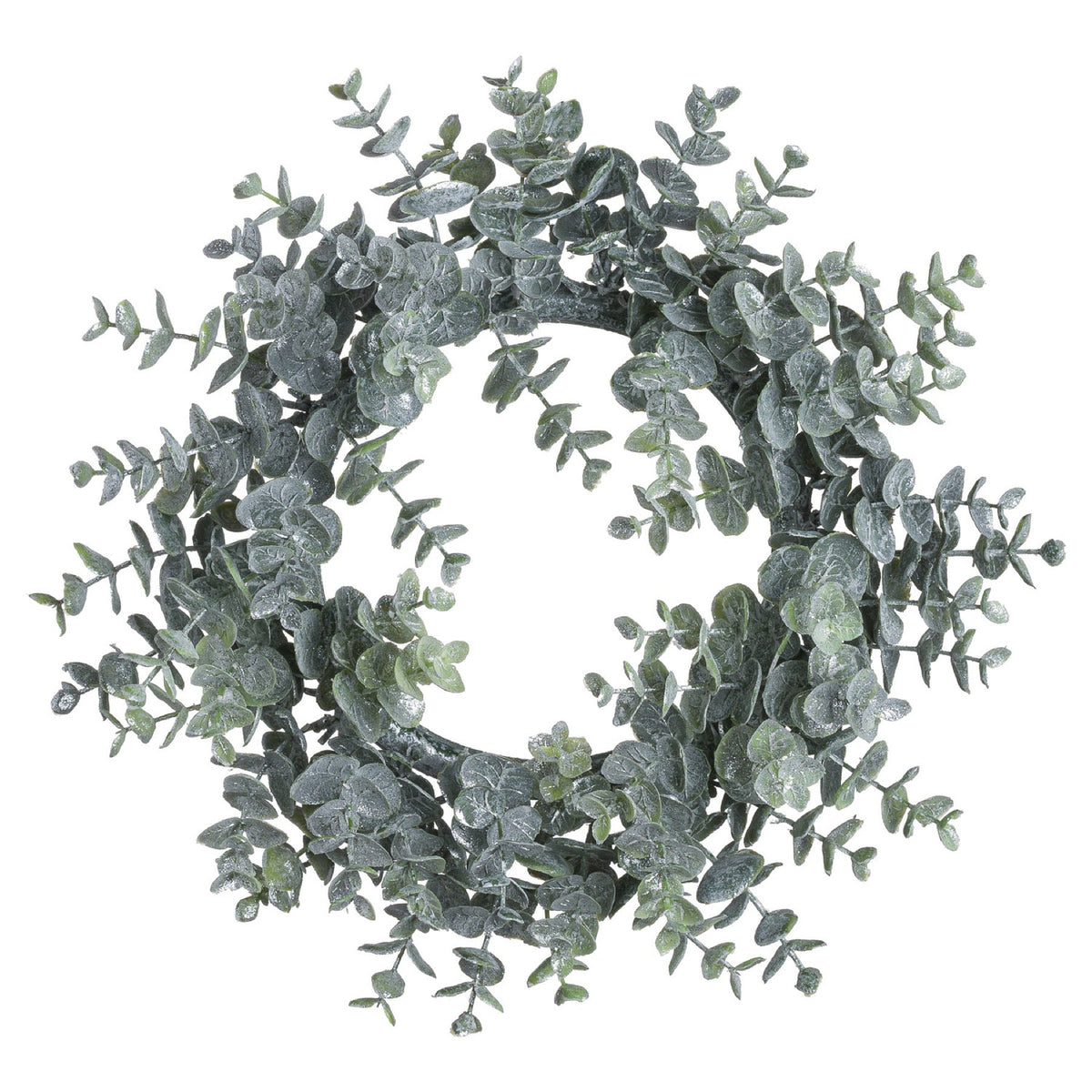 Frosted eucalyptus candle wreath for a Christmas table centrepiece