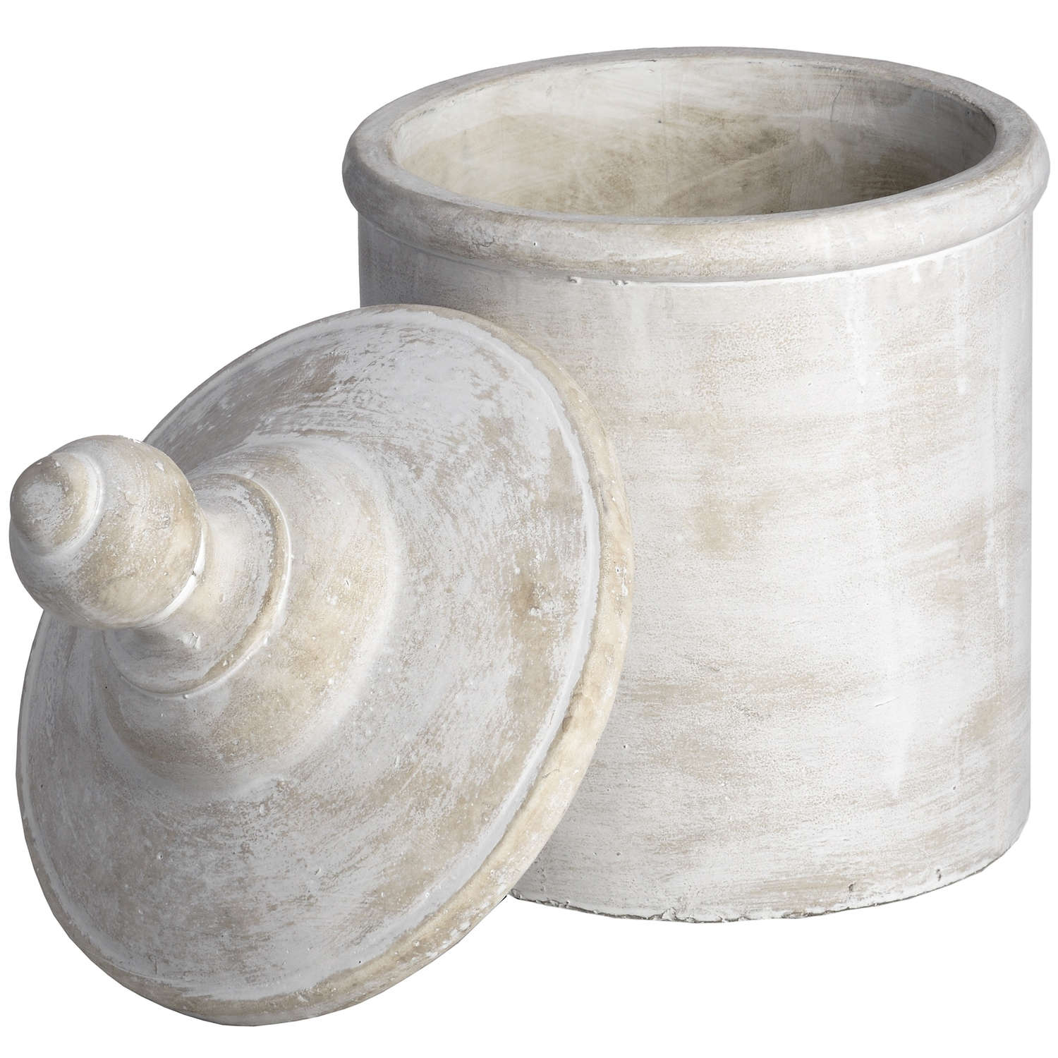 Large Antique White Cannister — side view white stone