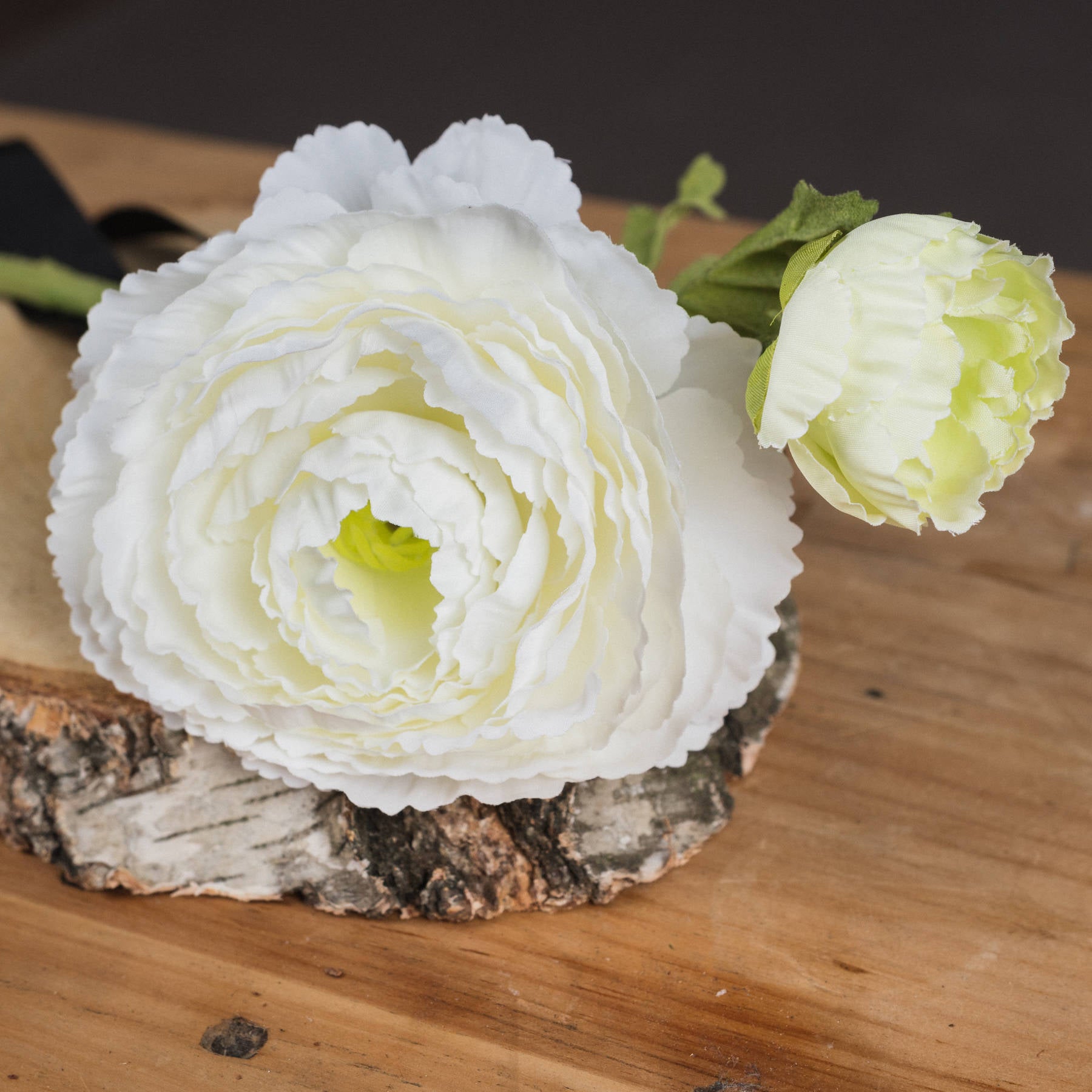 White Ranunculus Spray — detail close-up white plastic
