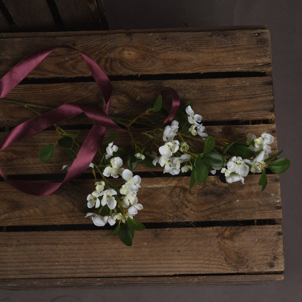 White Spring Mock Orange Flower — side view orange plastic