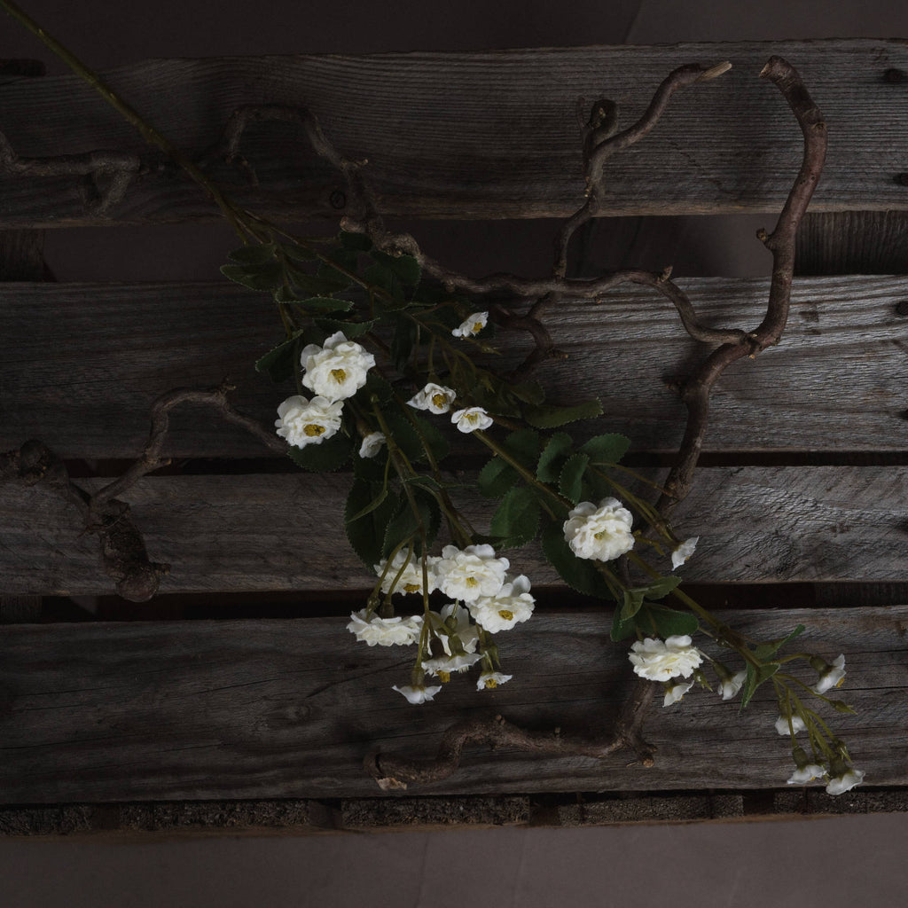 Artificial White Wild Meadow Rose spray: 1 included in The Remembrance Posy. Styling props not included.