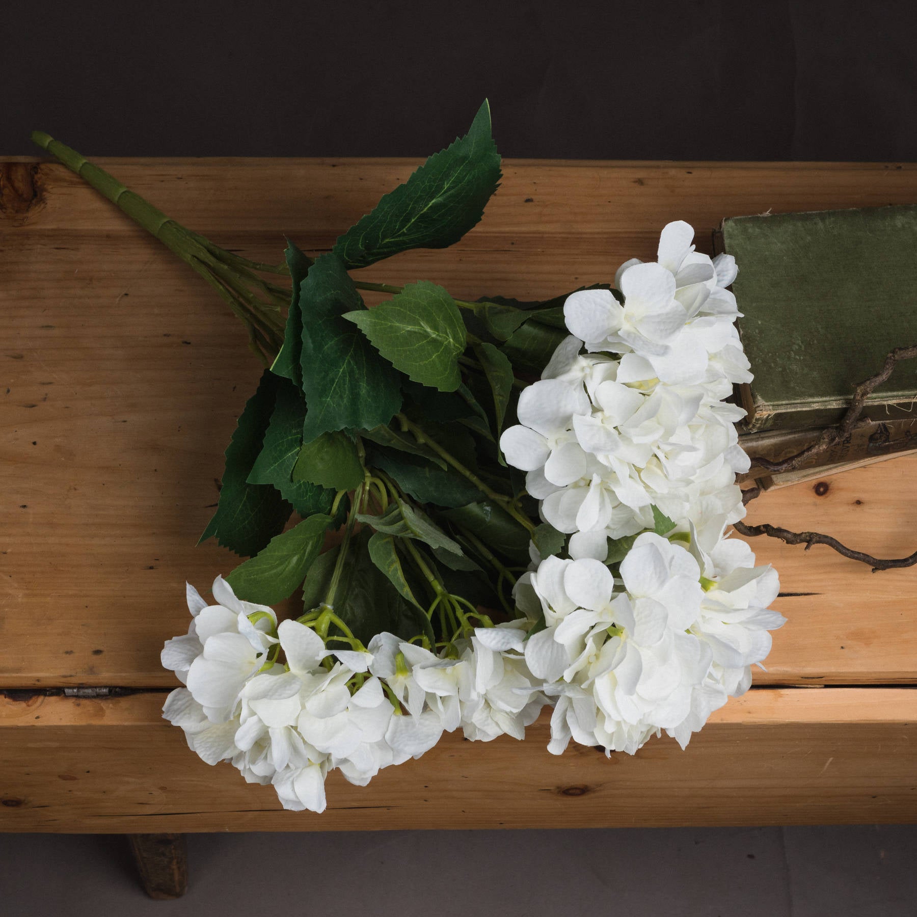 White Hydrangea Bouquet — side view cream plastic