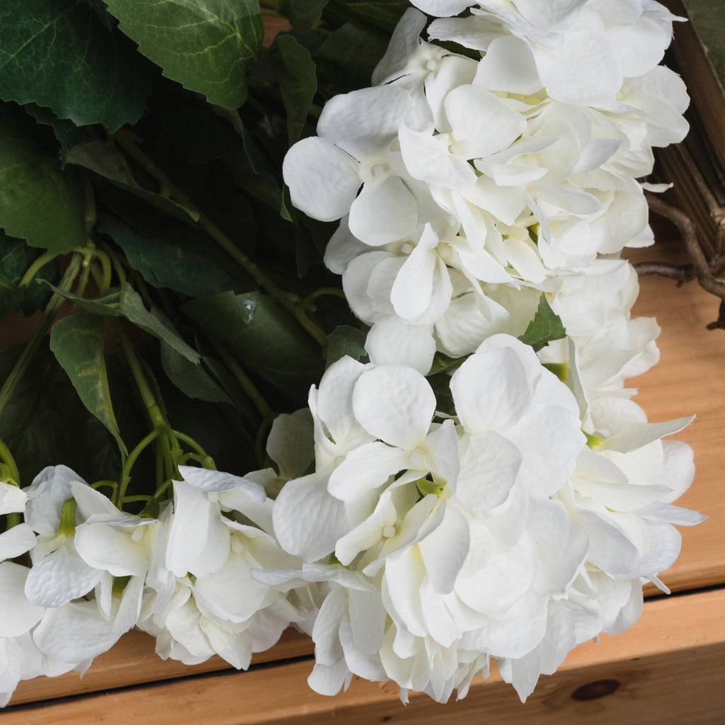 White Hydrangea Bouquet — detail close-up cream plastic