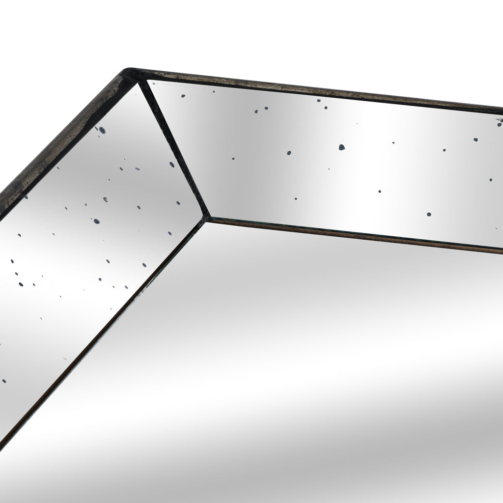 Astor Distressed Mirrored Square Tray W/Wooden Detailing Lge — side view gold glass