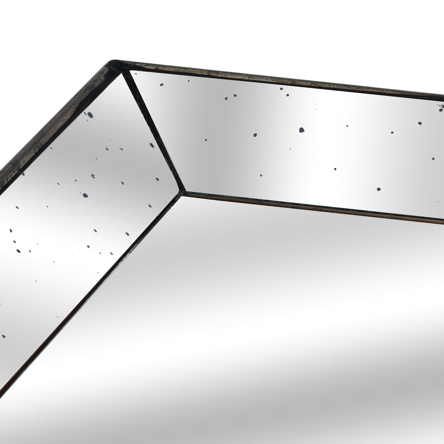 Astor Distressed Mirrored Square Tray W/Wooden Detailing Lge — side view gold glass