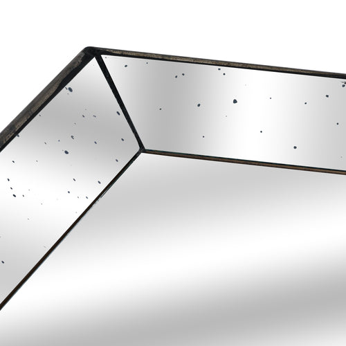 Astor Distressed Mirrored Square Tray W/Wooden Detailing Lge — side view gold glass