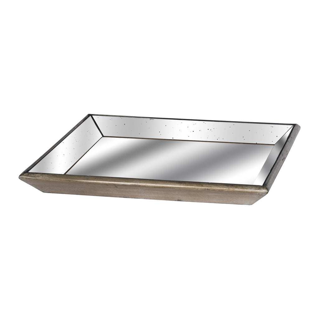 Astor Distressed Mirrored Square Tray W/Wooden Detailing Lge — main product view