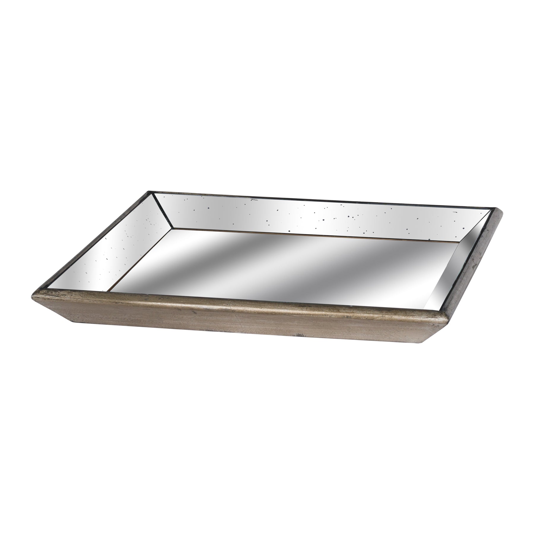 Astor Distressed Mirrored Square Tray W/Wooden Detailing Lge — main product view