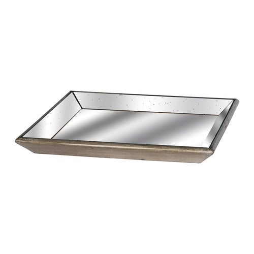 Astor Distressed Mirrored Square Tray W/Wooden Detailing Lge — main product view