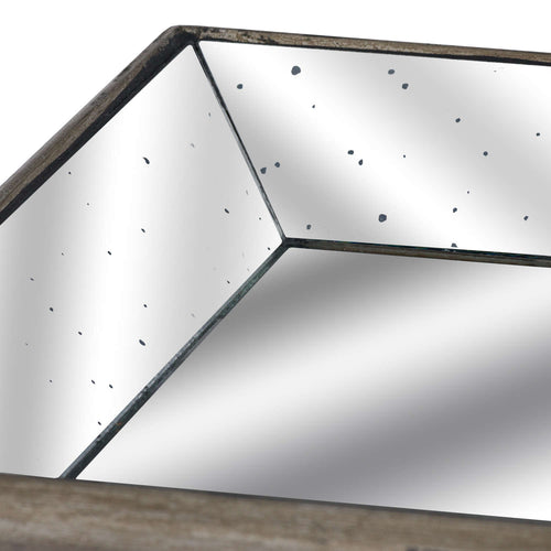 Astor Distressed Mirrored Tray With Wooden Detailing, alternative angle