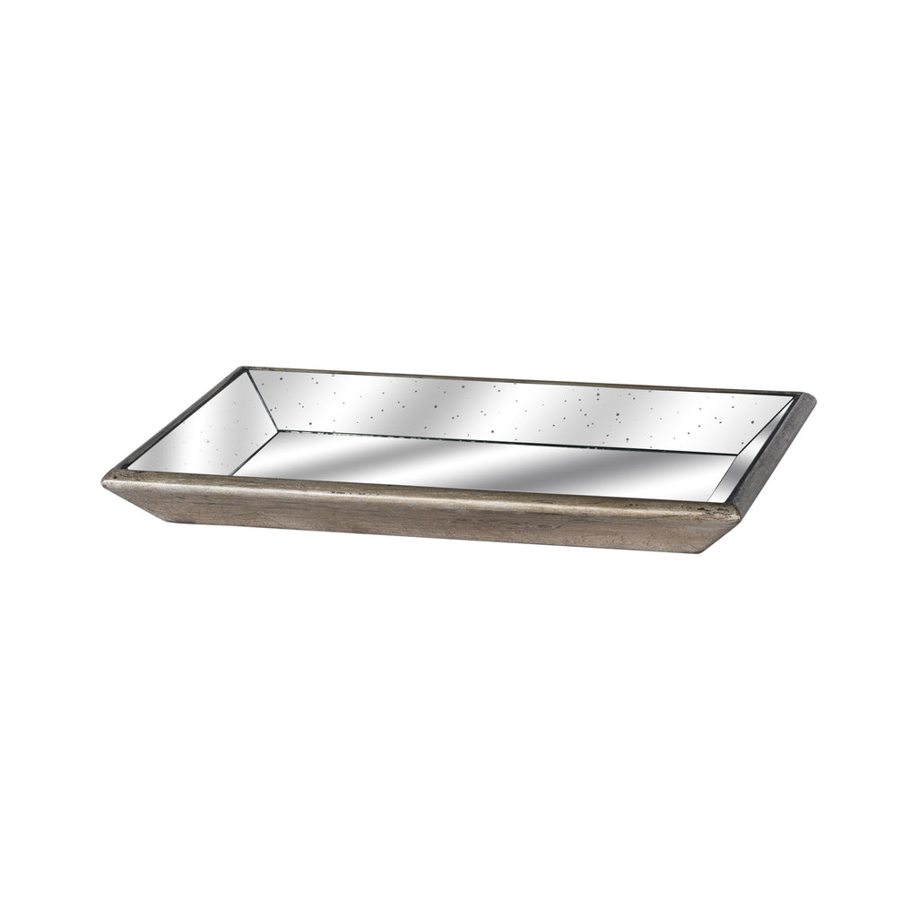 Astor Distressed Mirrored Rectangular Tray with wooden detailing, 49 by 32cm