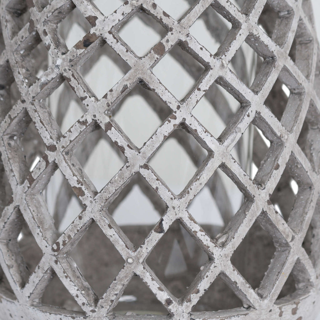 Large Conical Ceramic Lattice Hurricane Lantern — side view stone ceramic