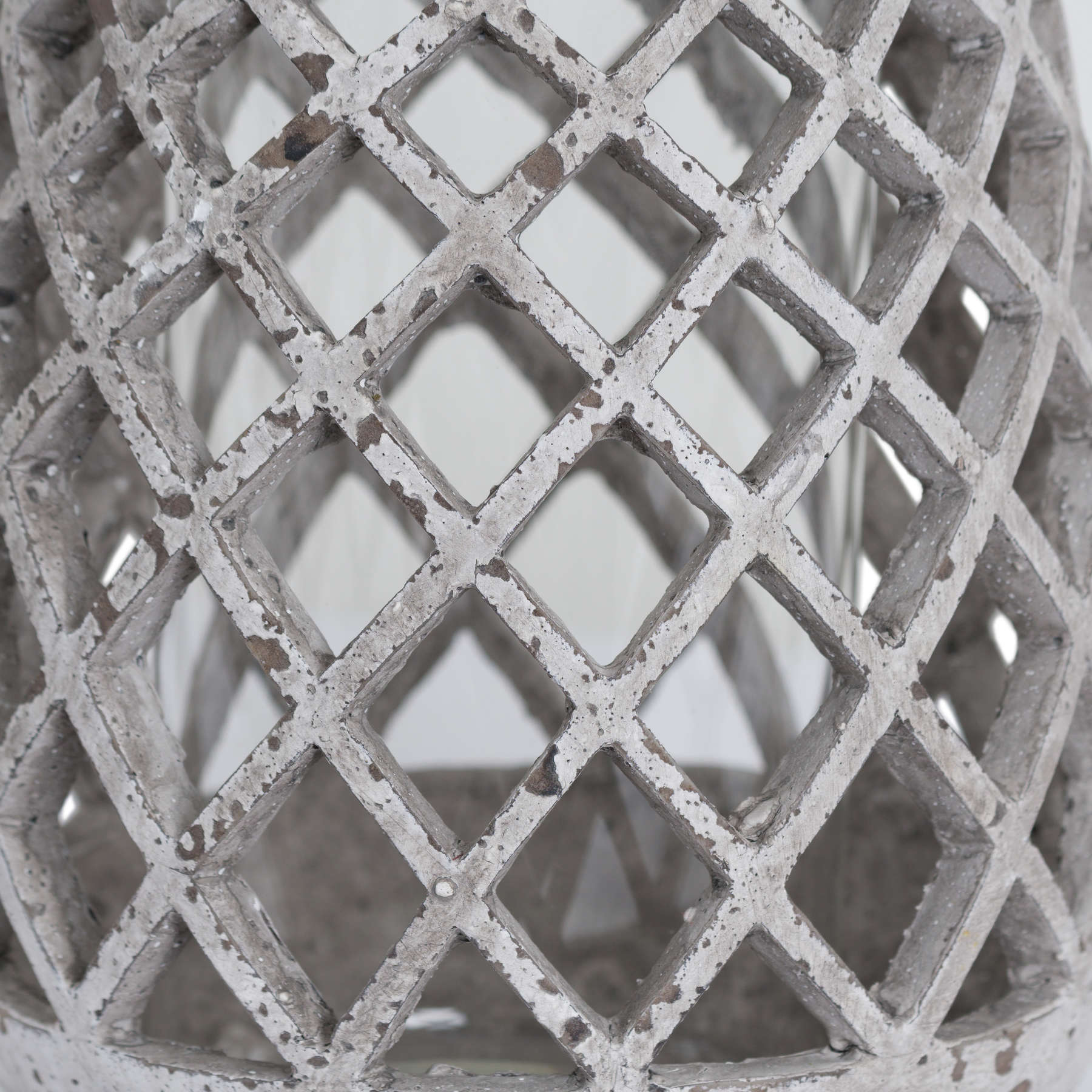 Large Conical Ceramic Lattice Hurricane Lantern — side view stone ceramic