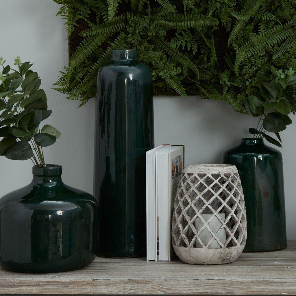 Large Conical Ceramic Lattice Hurricane Lantern — detail close-up stone ceramic