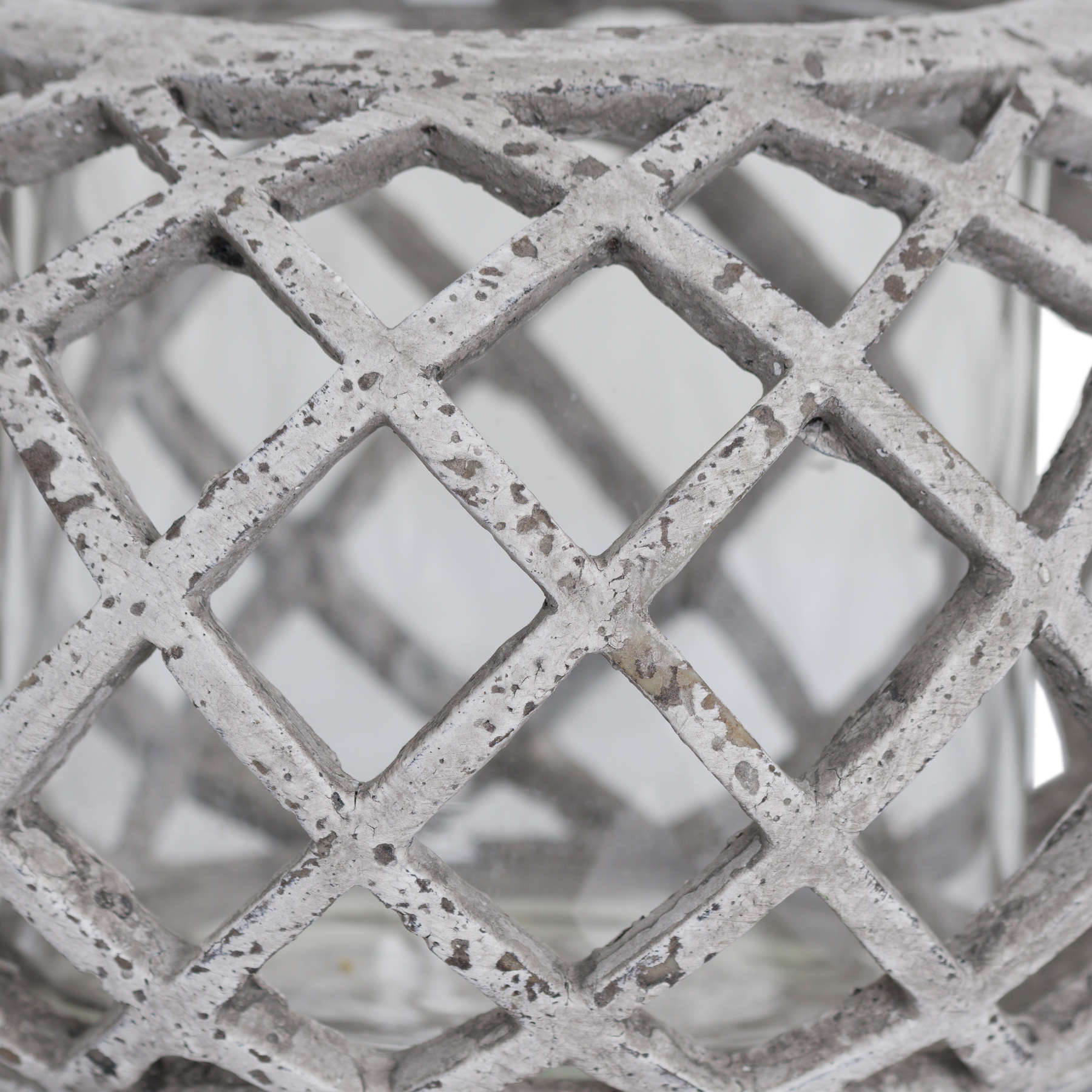 Round Ceramic Lattice Hurricane Lantern — side view stone ceramic
