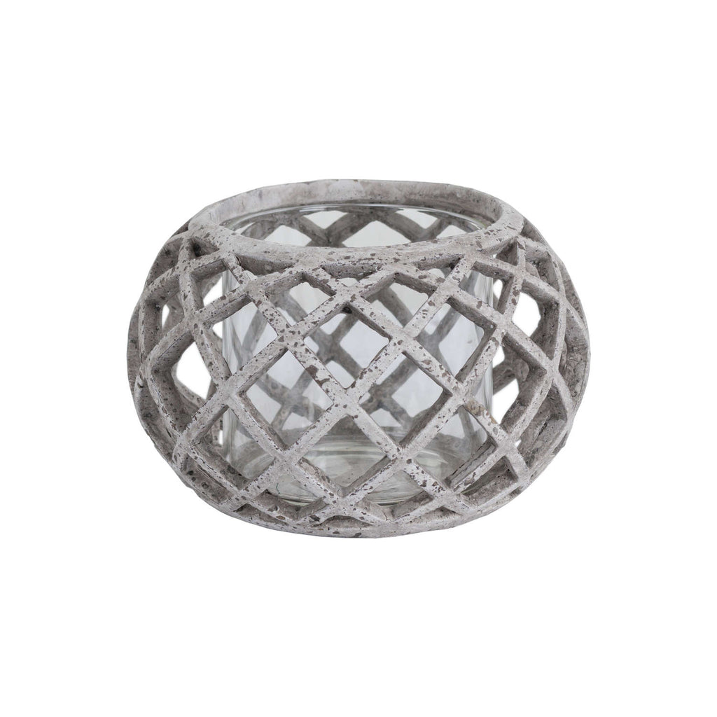 Round Ceramic Lattice Hurricane Lantern — main product view