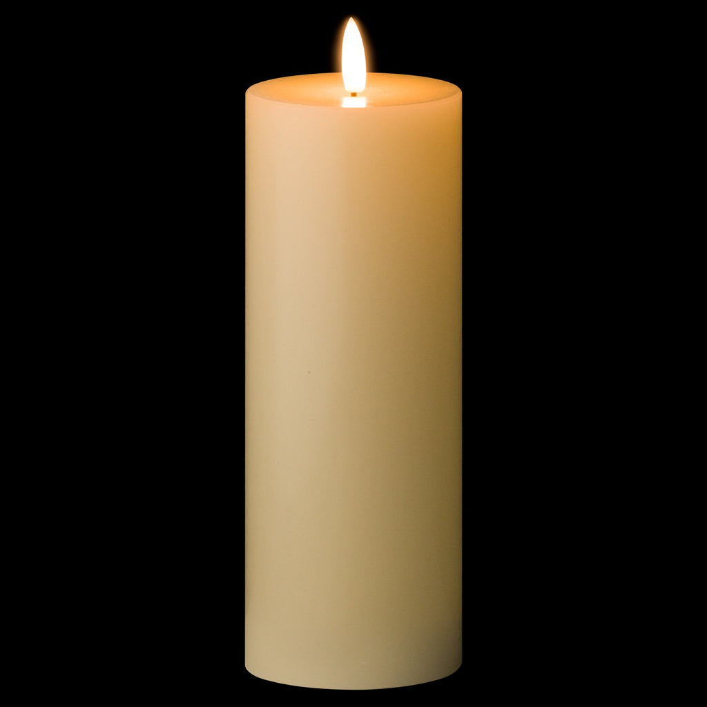 Luxe Collection Natural Glow 3 x 8 LED Cream Wax Candle — side view ivory plastic