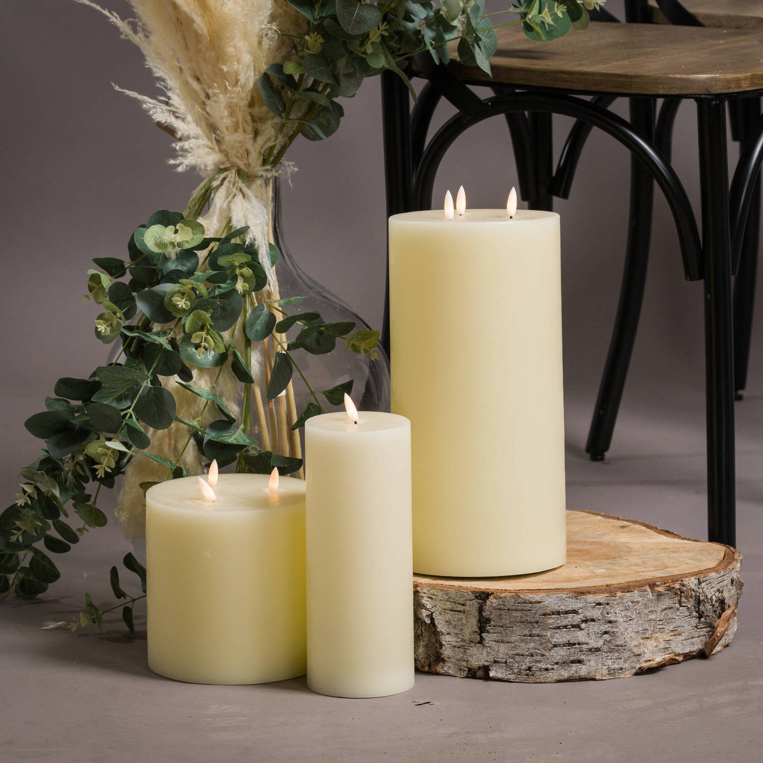 Luxe Collection Natural Glow 3 x 8 LED Cream Wax Candle — alternative angle ivory plastic