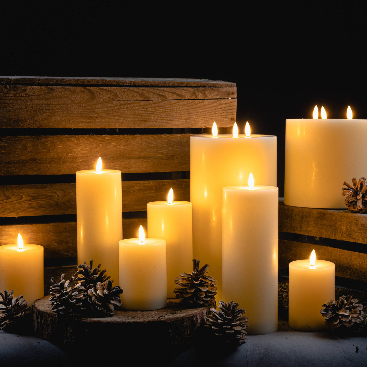 Luxe Collection Natural Glow 3 x 8 LED Cream Wax Candle — view 5 ivory plastic