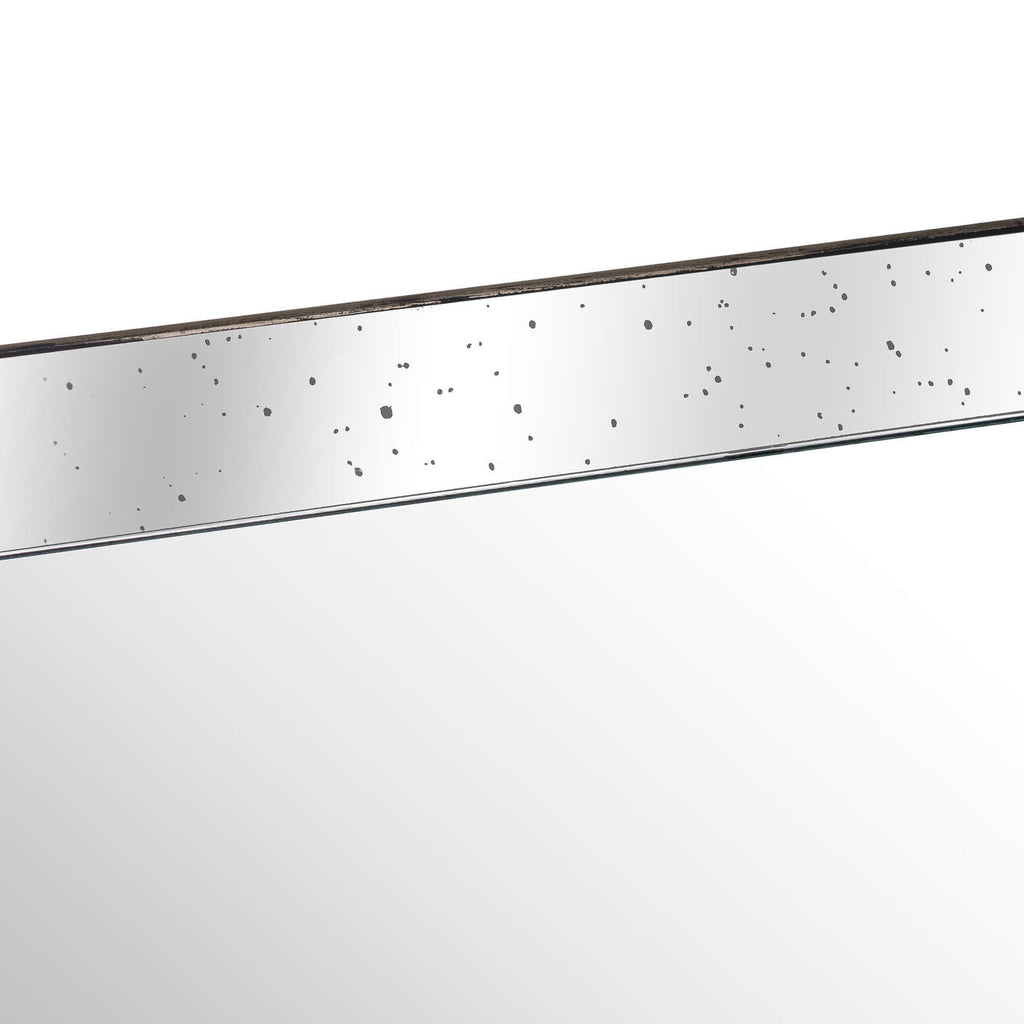 Astor Distressed Large Mirrored Tray With Wooden Detailing — side view brown glass
