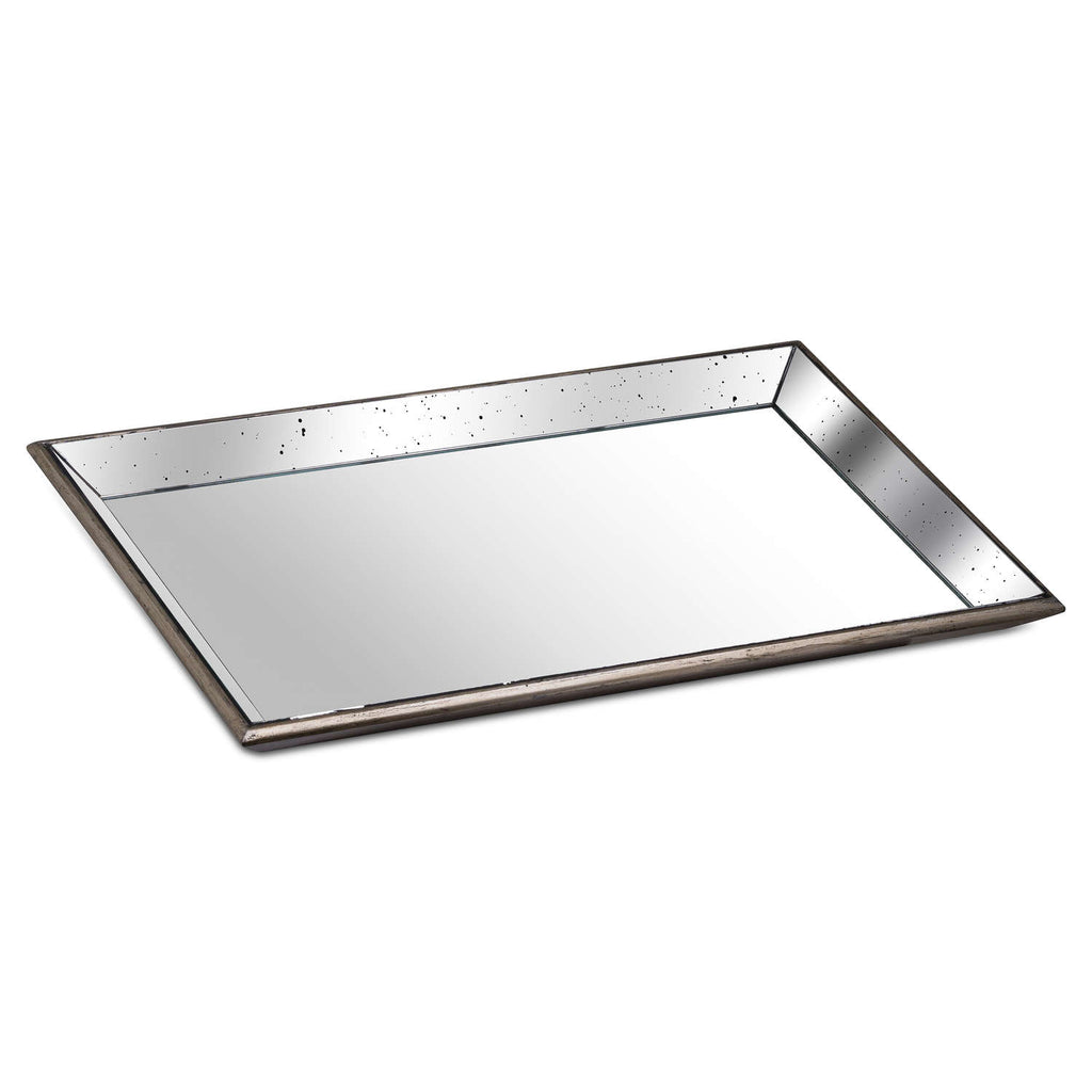 Astor Distressed Large Mirrored Tray With Wooden Detailing — main product view