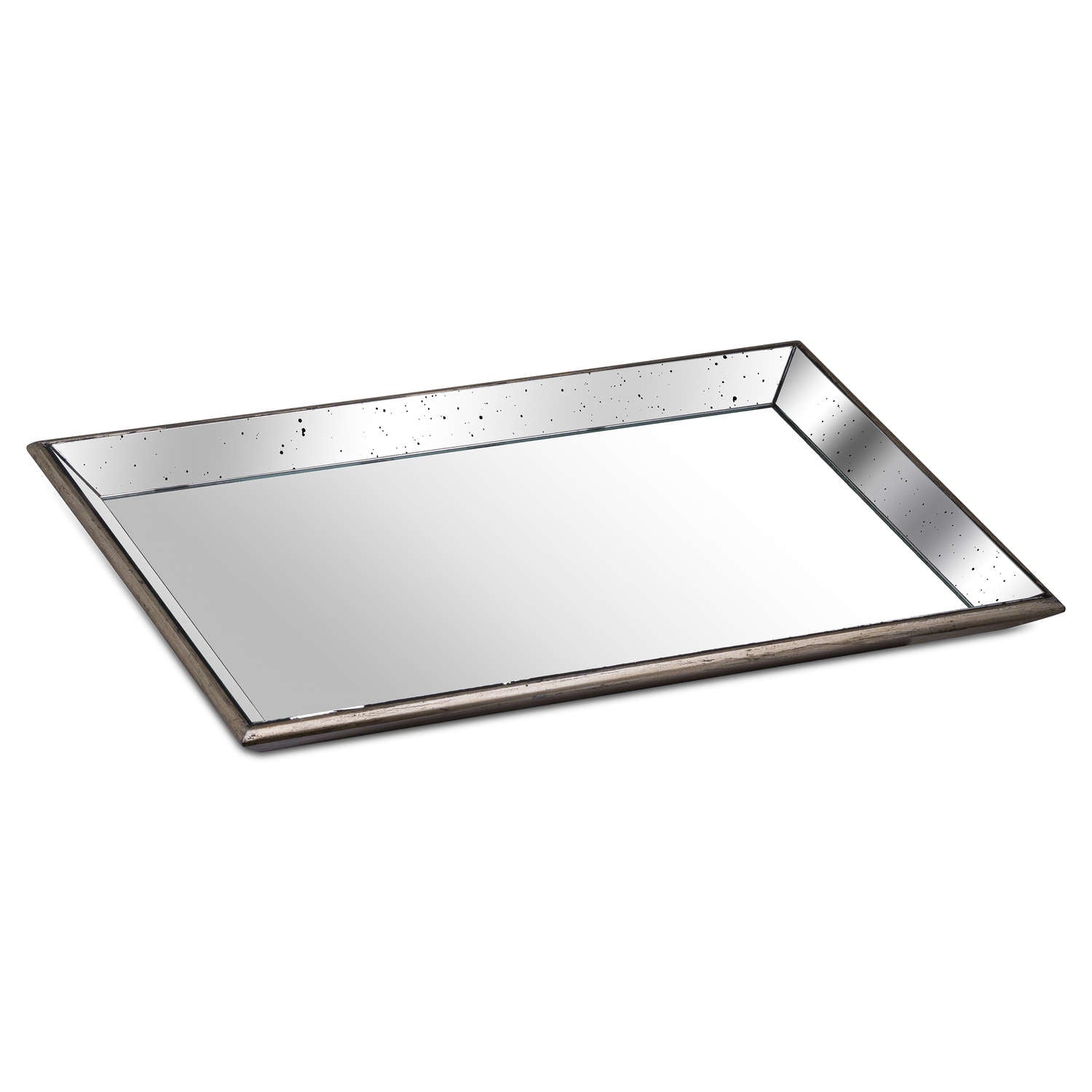Astor Distressed Large Mirrored Tray With Wooden Detailing — main product view