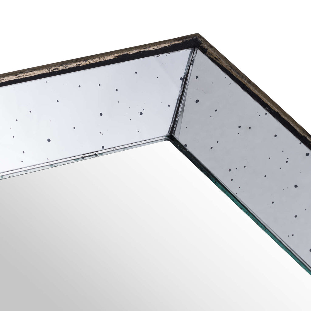 Astor Distressed Mirrored Square Tray W/Wooden Detailing Sml — side view brown glass