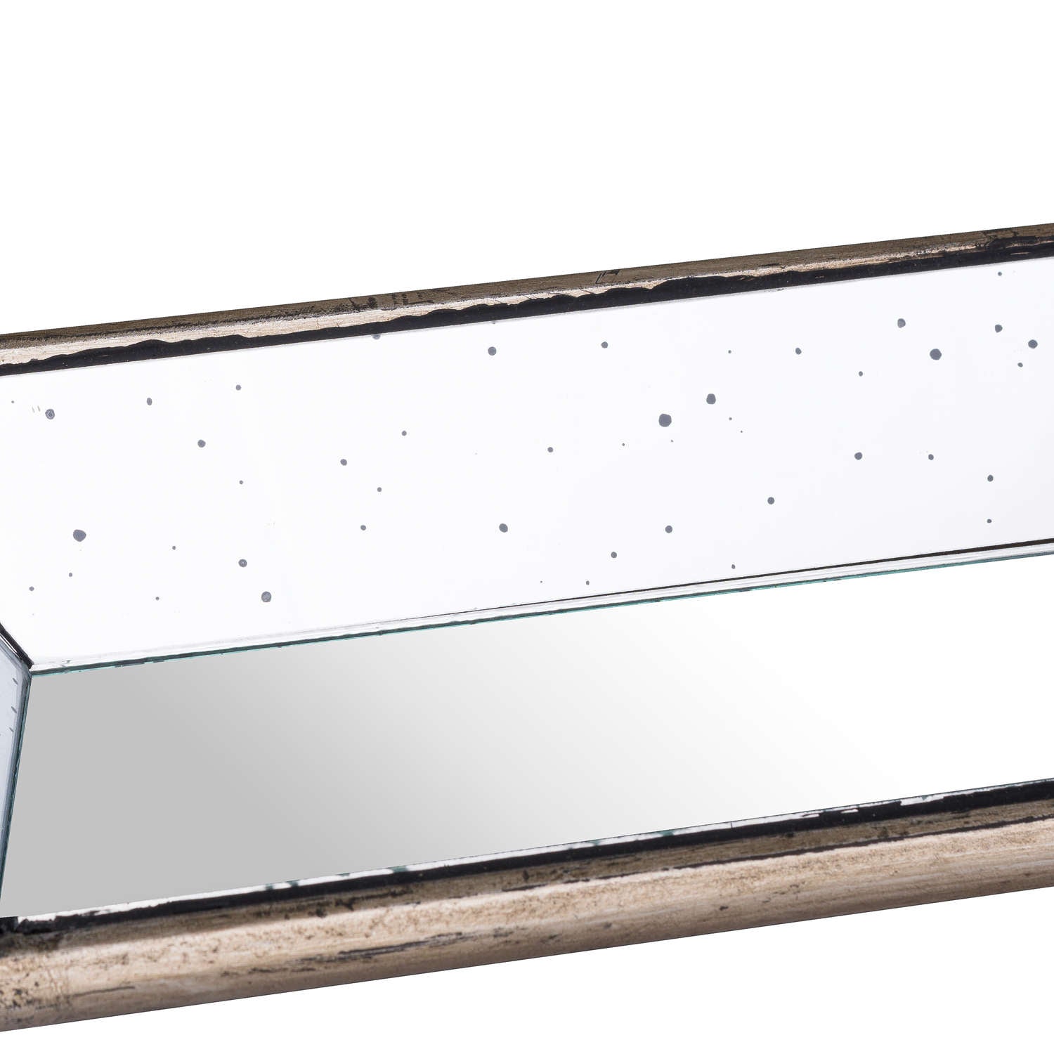 Astor Distressed Mirrored Display Tray With Wooden Detailing — side view brown glass