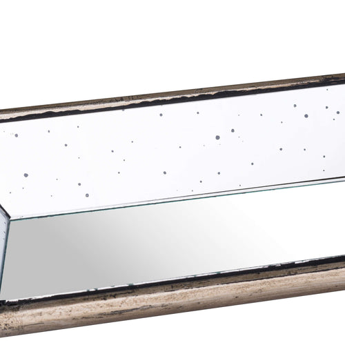 Astor Distressed Mirrored Display Tray With Wooden Detailing — side view brown glass
