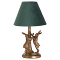 Antique Gold Marching Hares Lamp With Green Velvet Shade — main product view
