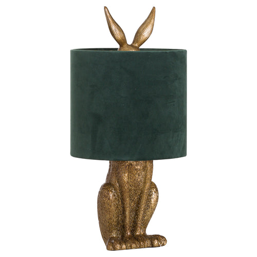 Antique Gold Hare Table Lamp With Green Velvet Shade, main product view