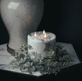 Artificial Large Frosted Eucalyptus Candle Wreath, detail close-up