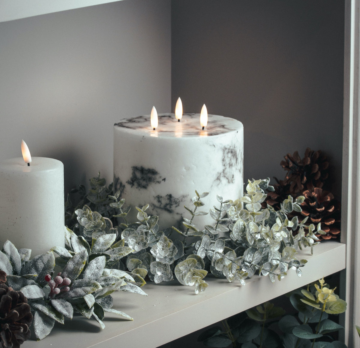 Artificial Large Frosted Eucalyptus Candle Wreath, further view