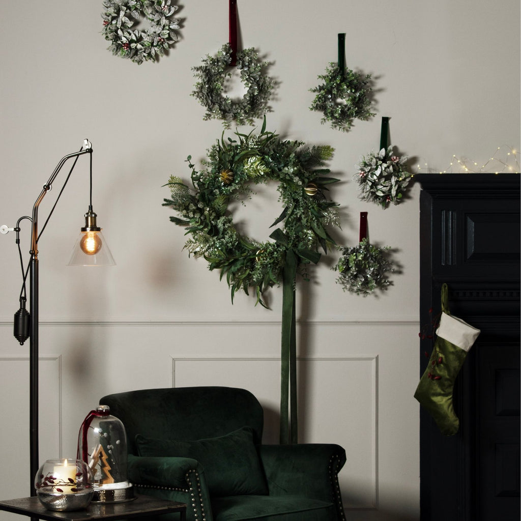 Artificial Small Frosted Eucalyptus Candle Wreath, detail close-up