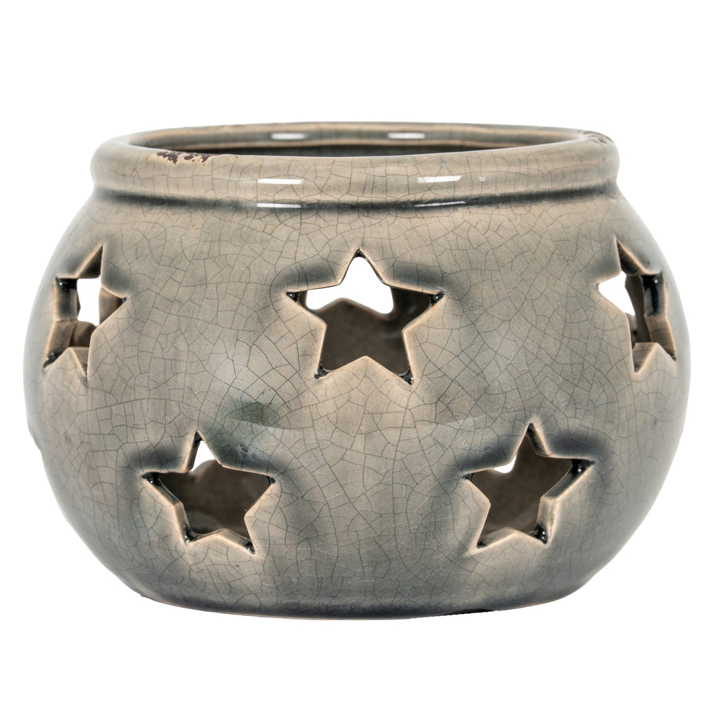 Garda Star Candle Lantern — detail close-up grey ceramic