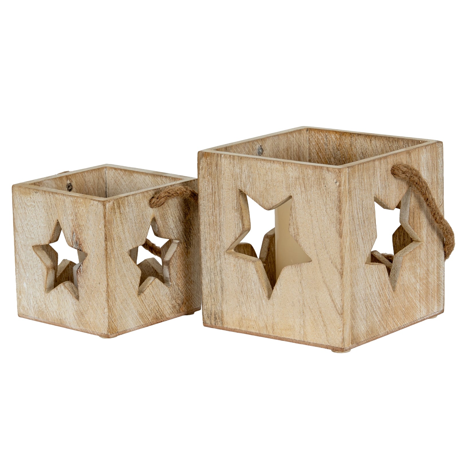 Washed Wood Star Tealight Candle Holder — alternative angle white wood