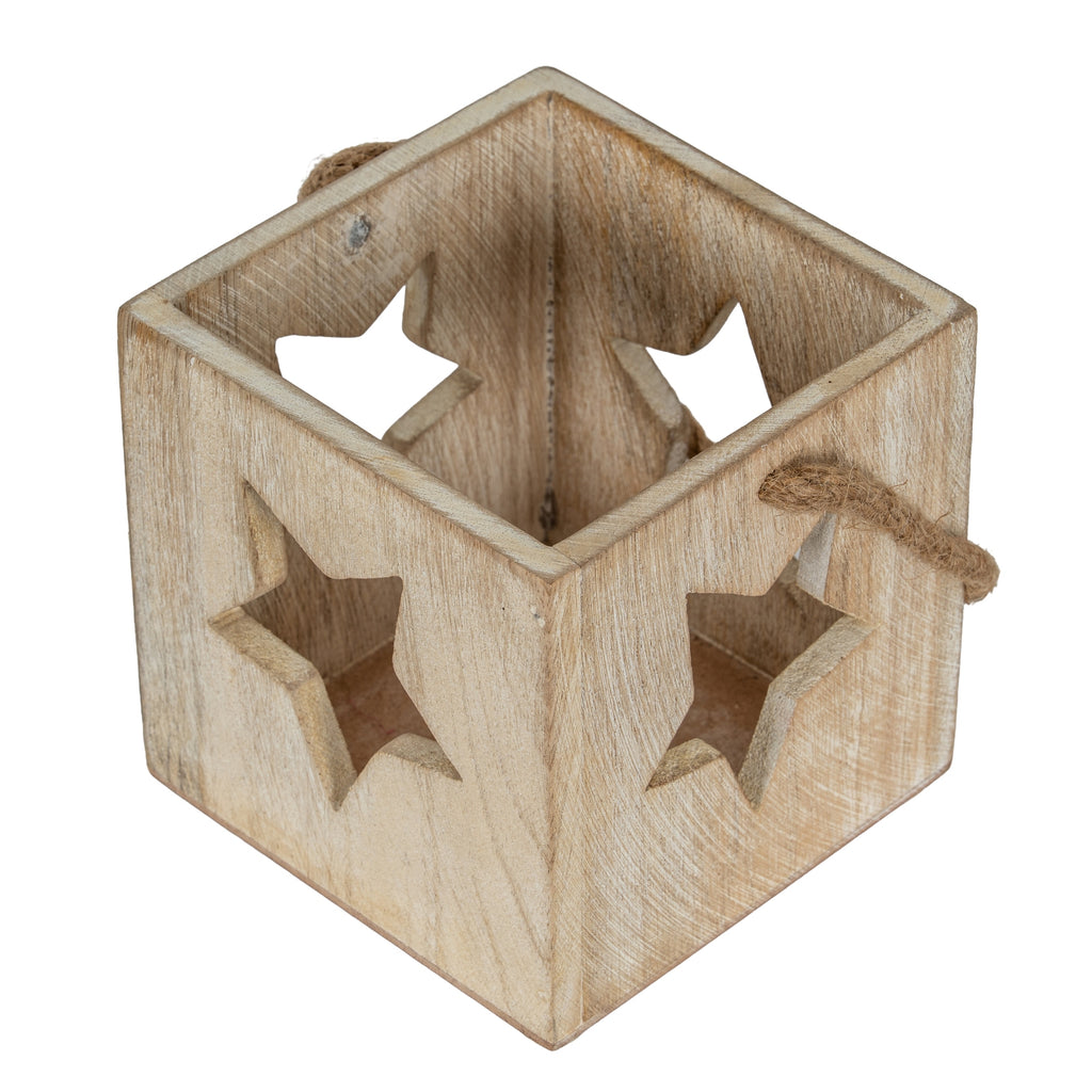 Washed Wood Large Star Tealight Candle Holder — detail close-up white wood