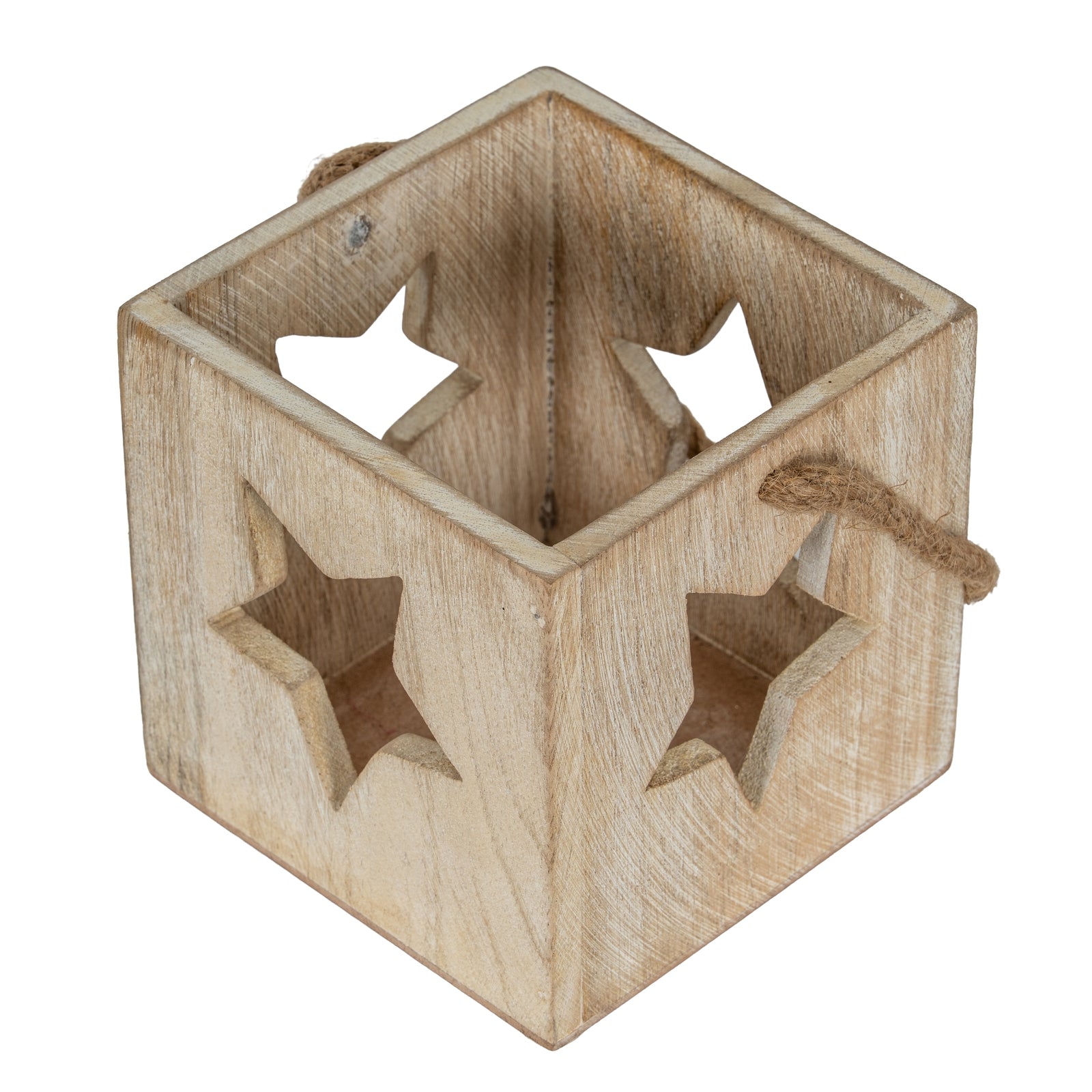 Washed Wood Large Star Tealight Candle Holder — detail close-up white wood