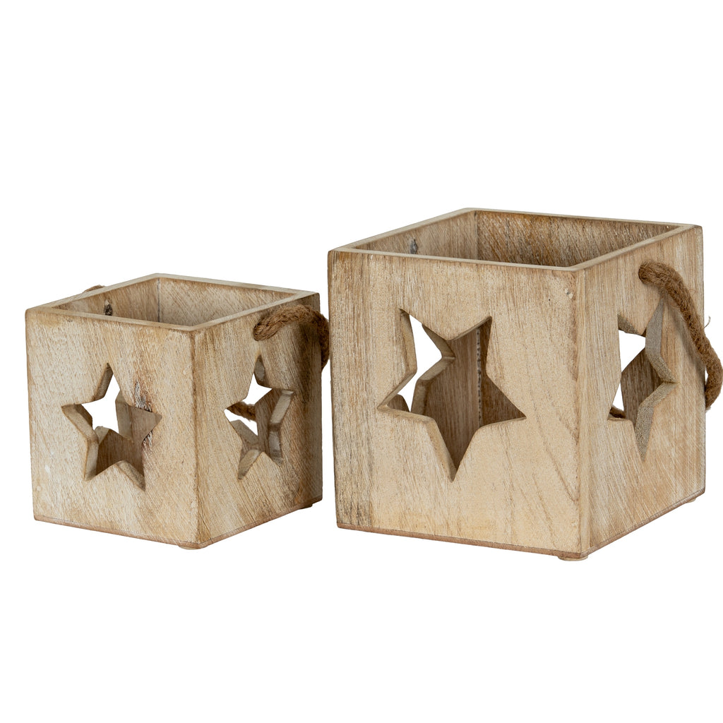 Washed Wood Large Star Tealight Candle Holder — alternative angle white wood