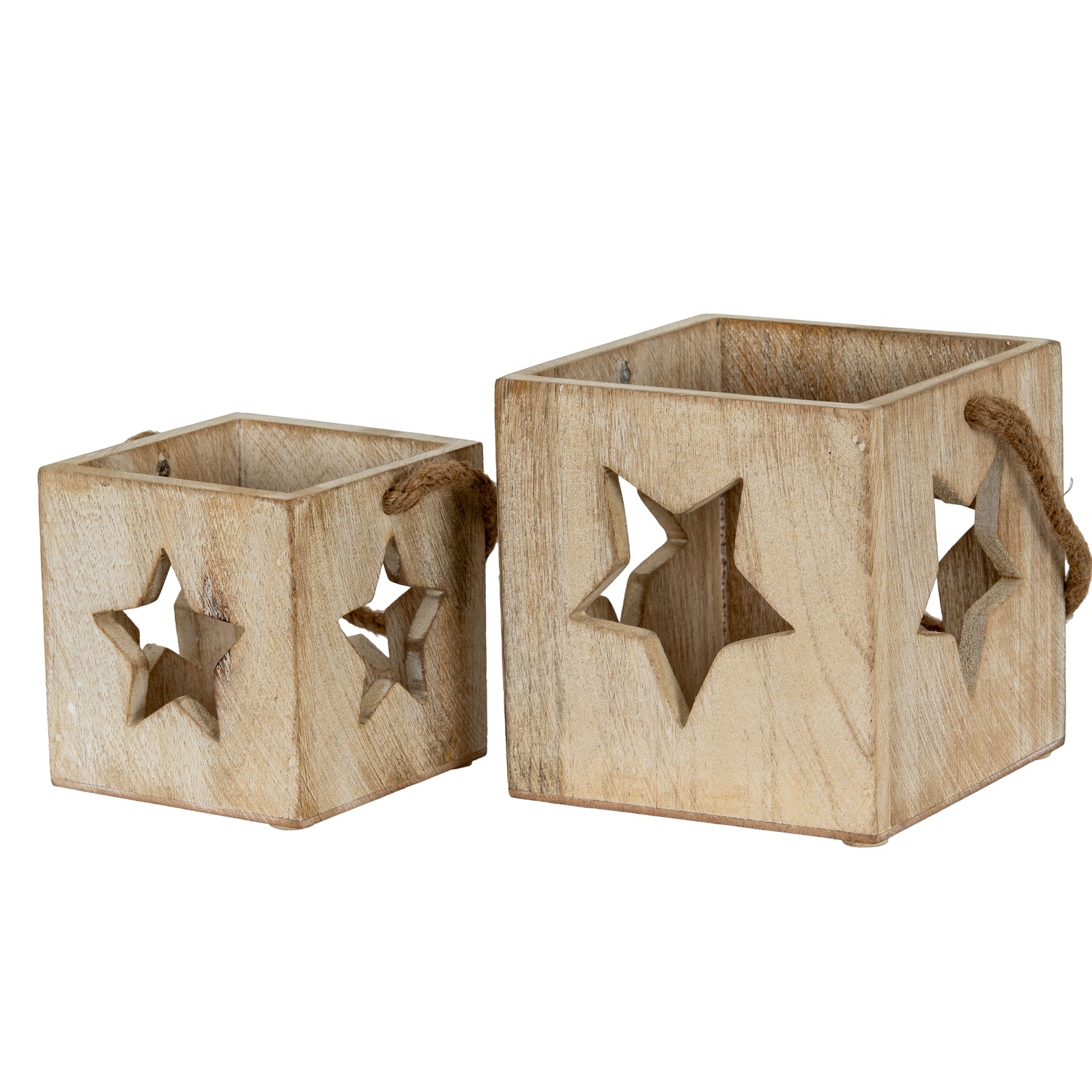 Washed Wood Large Star Tealight Candle Holder — alternative angle white wood