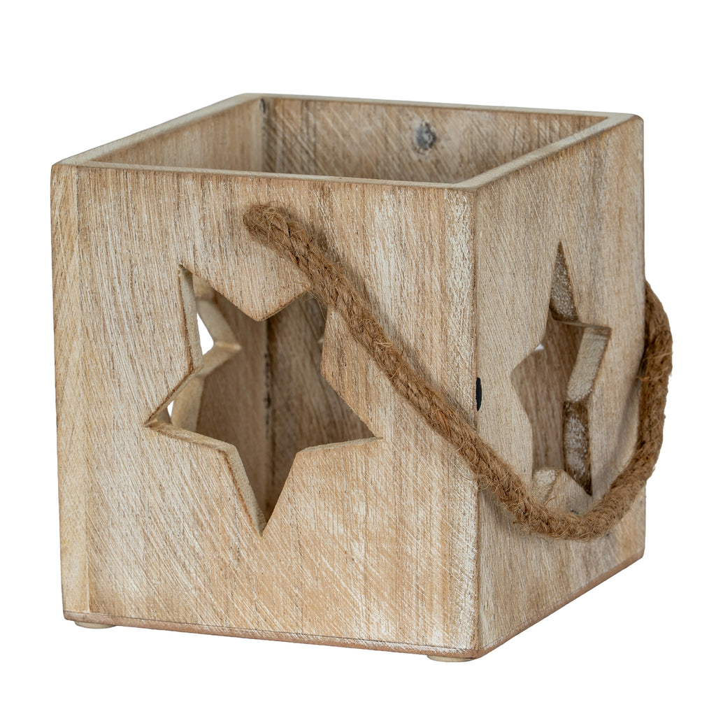 Washed Wood Large Star Tealight Candle Holder — main product view