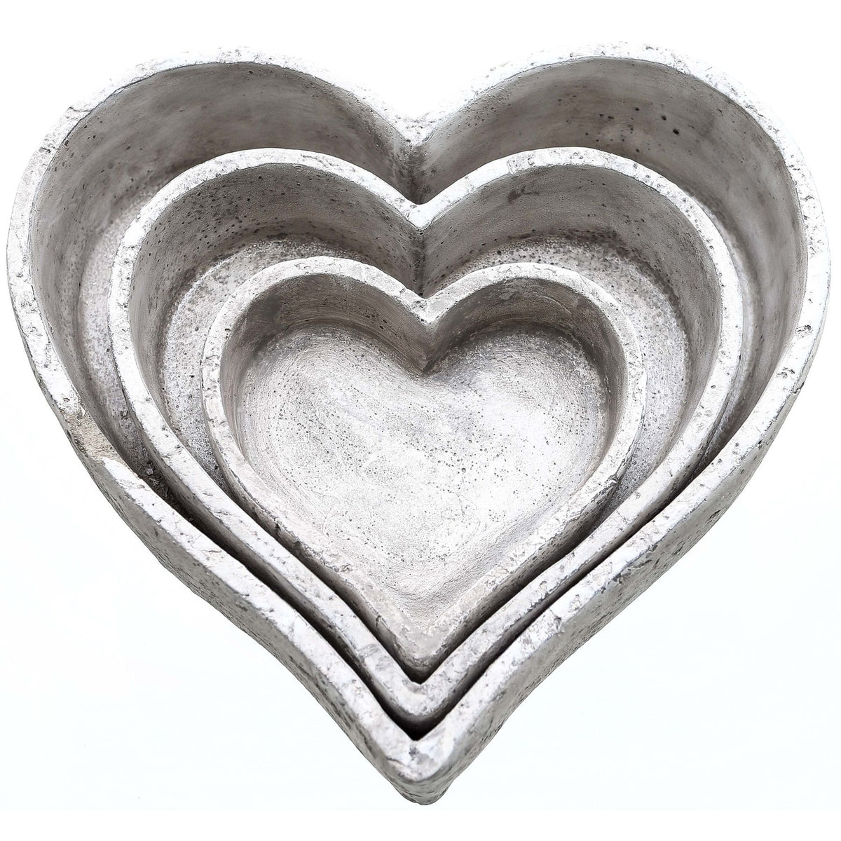 Set of three large stone ceramic heart dishes, nested