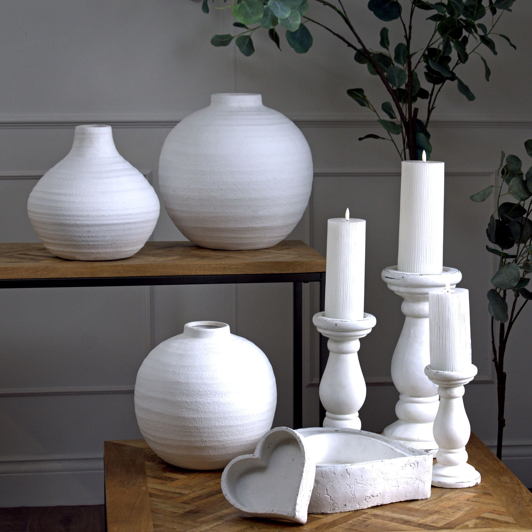 Large Matt White Ceramic Candle Holder — detail close-up white ceramic