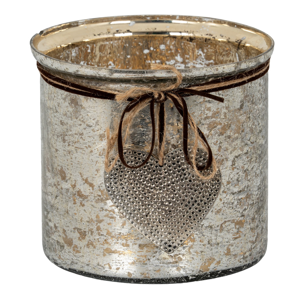 Mercury Hammered Heart Large Candle Holder