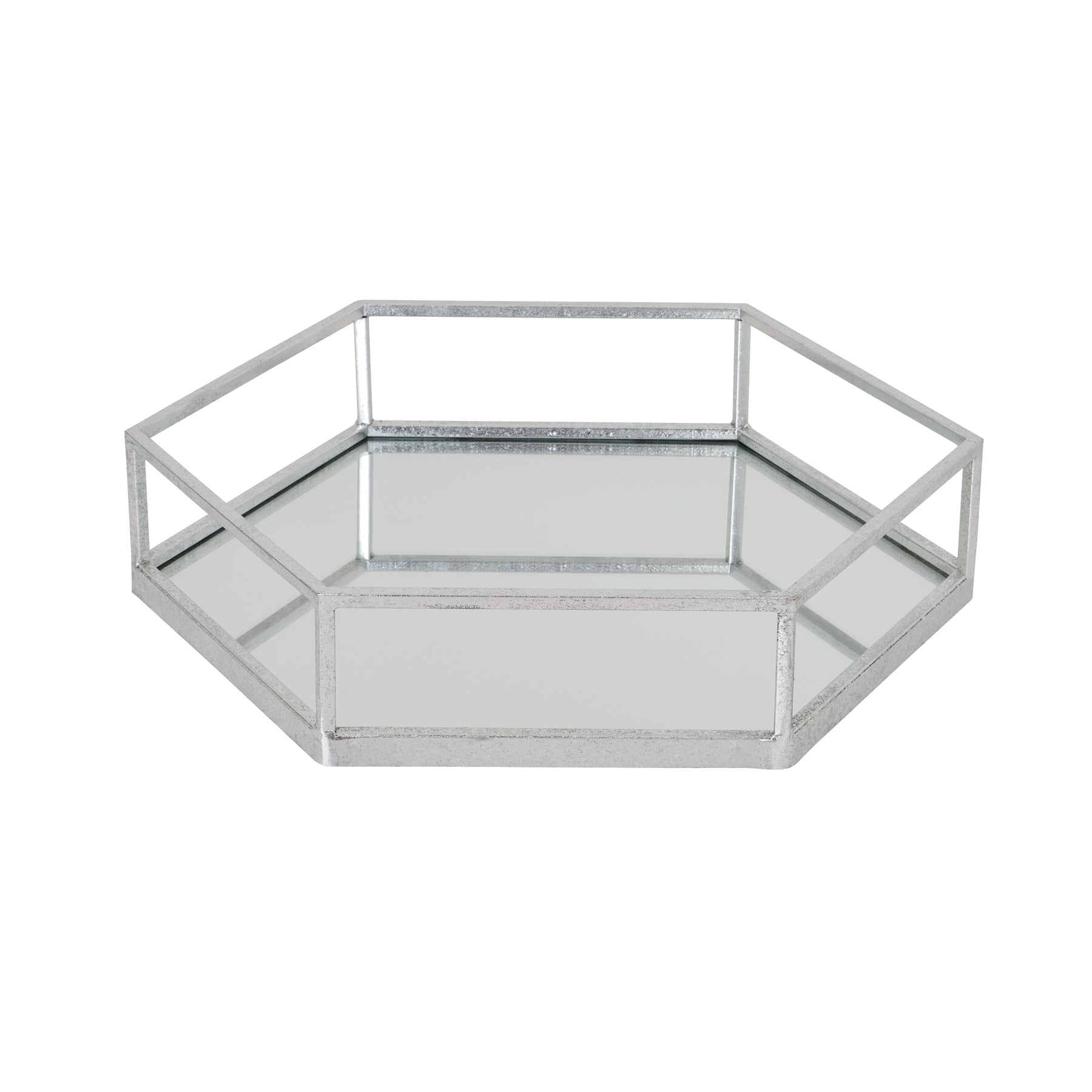 Silver Hexagon Set Of Two Trays — side view silver glass