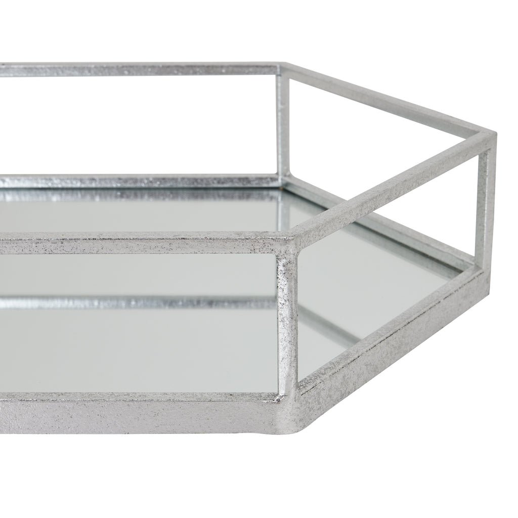 Silver Hexagon Set Of Two Trays — detail close-up silver glass