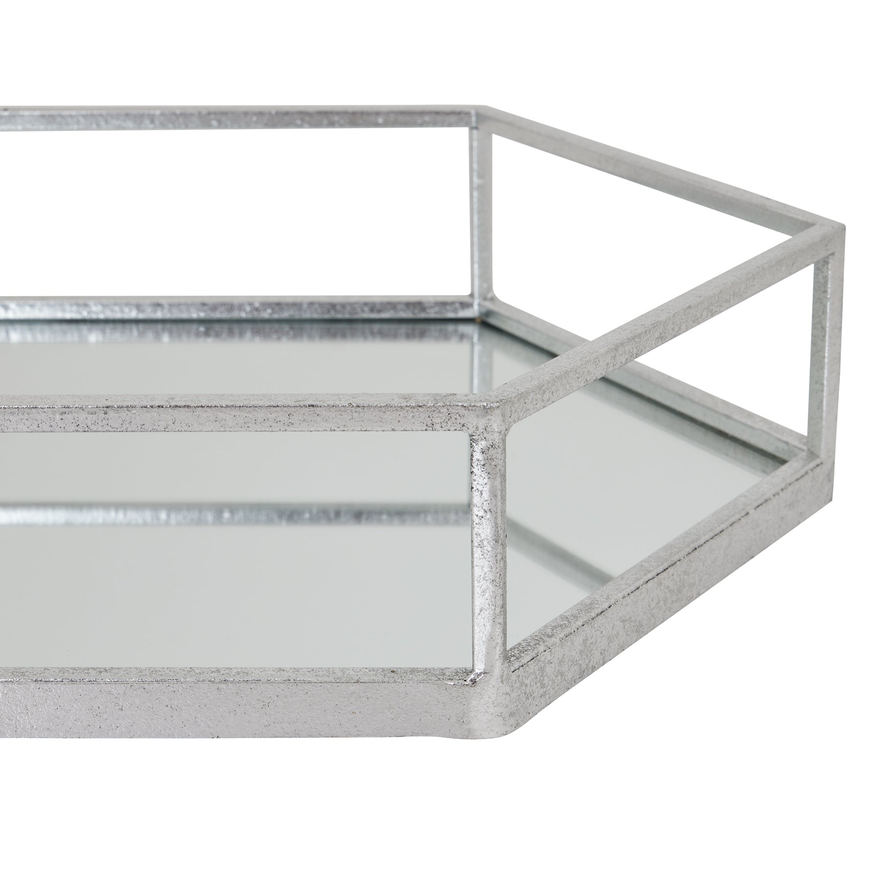 Silver Hexagon Set Of Two Trays — detail close-up silver glass