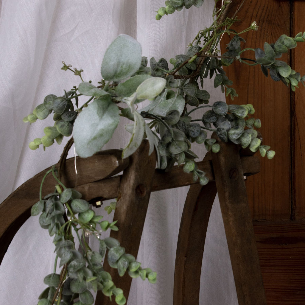 Artificial Winter Garland with Eucalyptus and Lambs Ear, side view