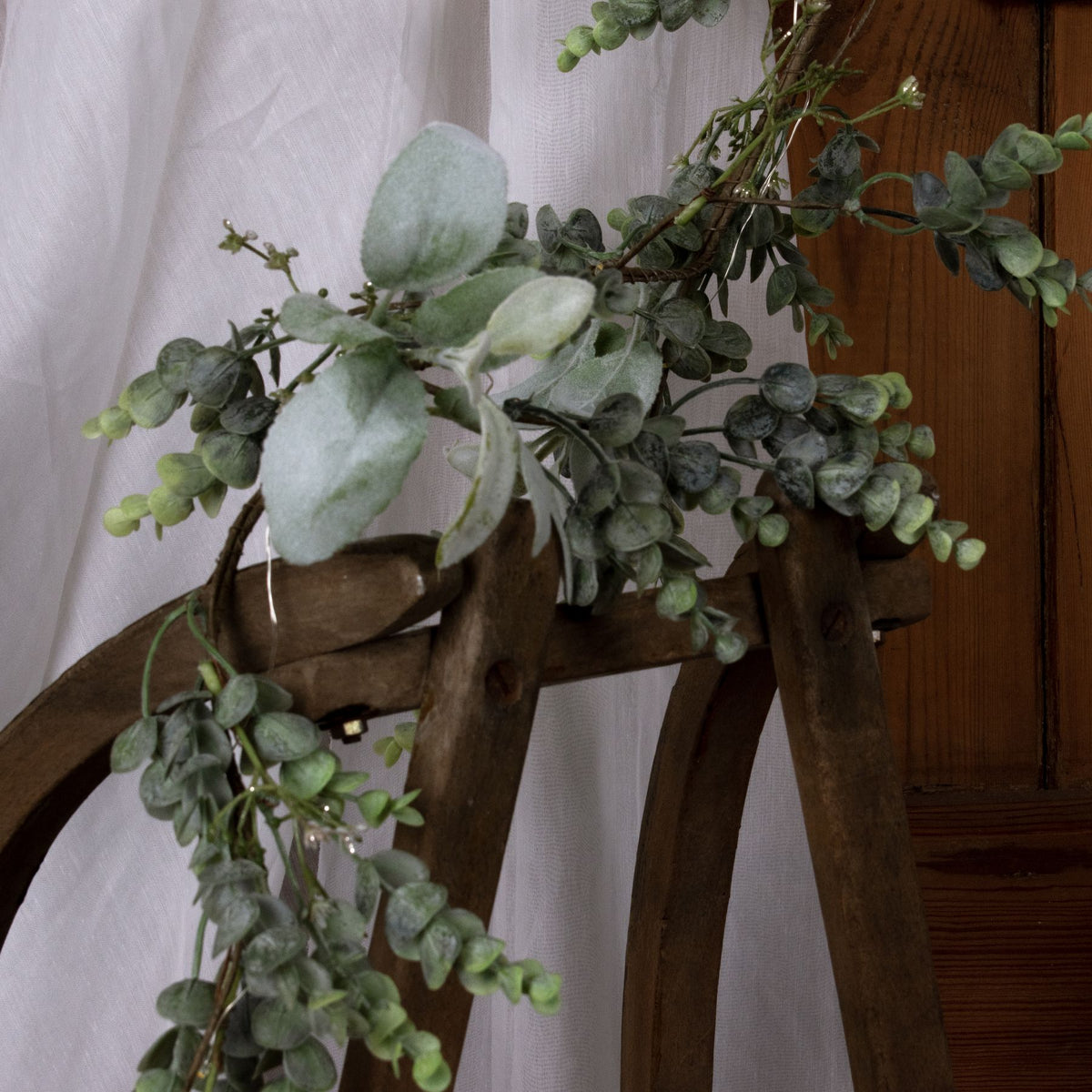 Artificial Winter Garland with Eucalyptus and Lambs Ear, side view