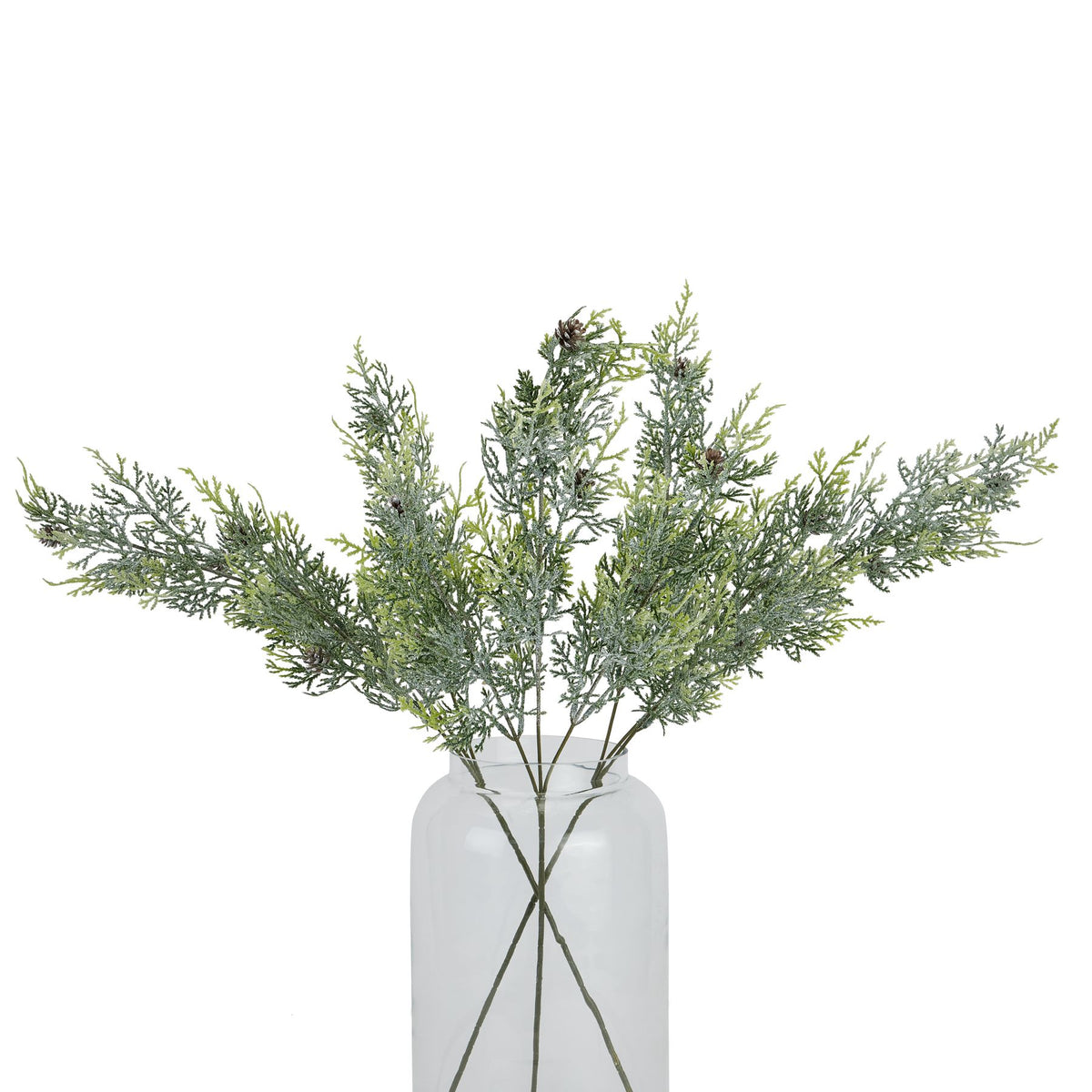 Artificial Frosted Pine Tall Stem with Pinecones, side view
